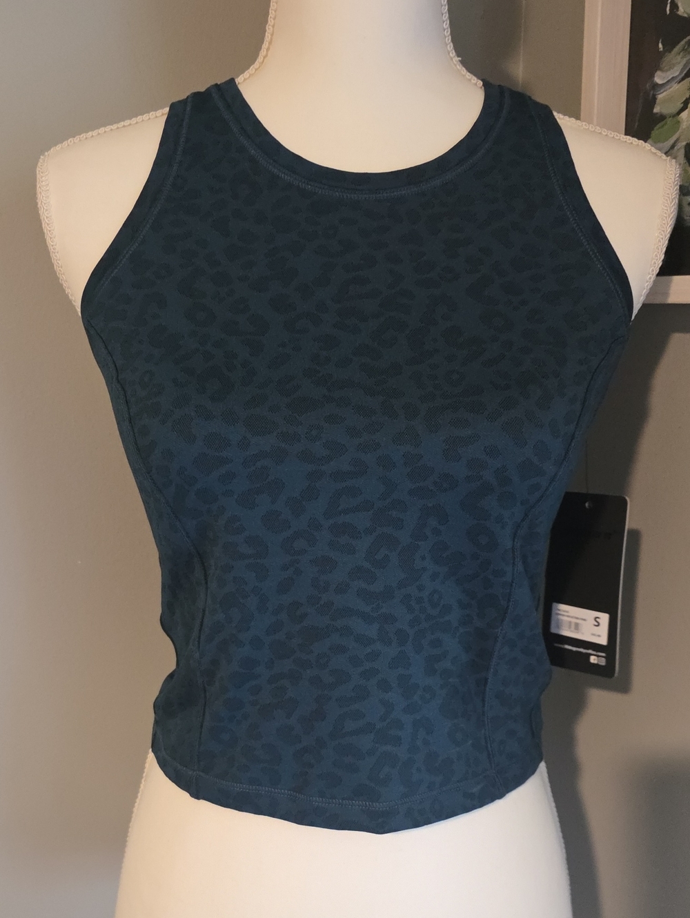 90 Degree By Reflex Teal Leopard-Print Crop Top Size Small NWT